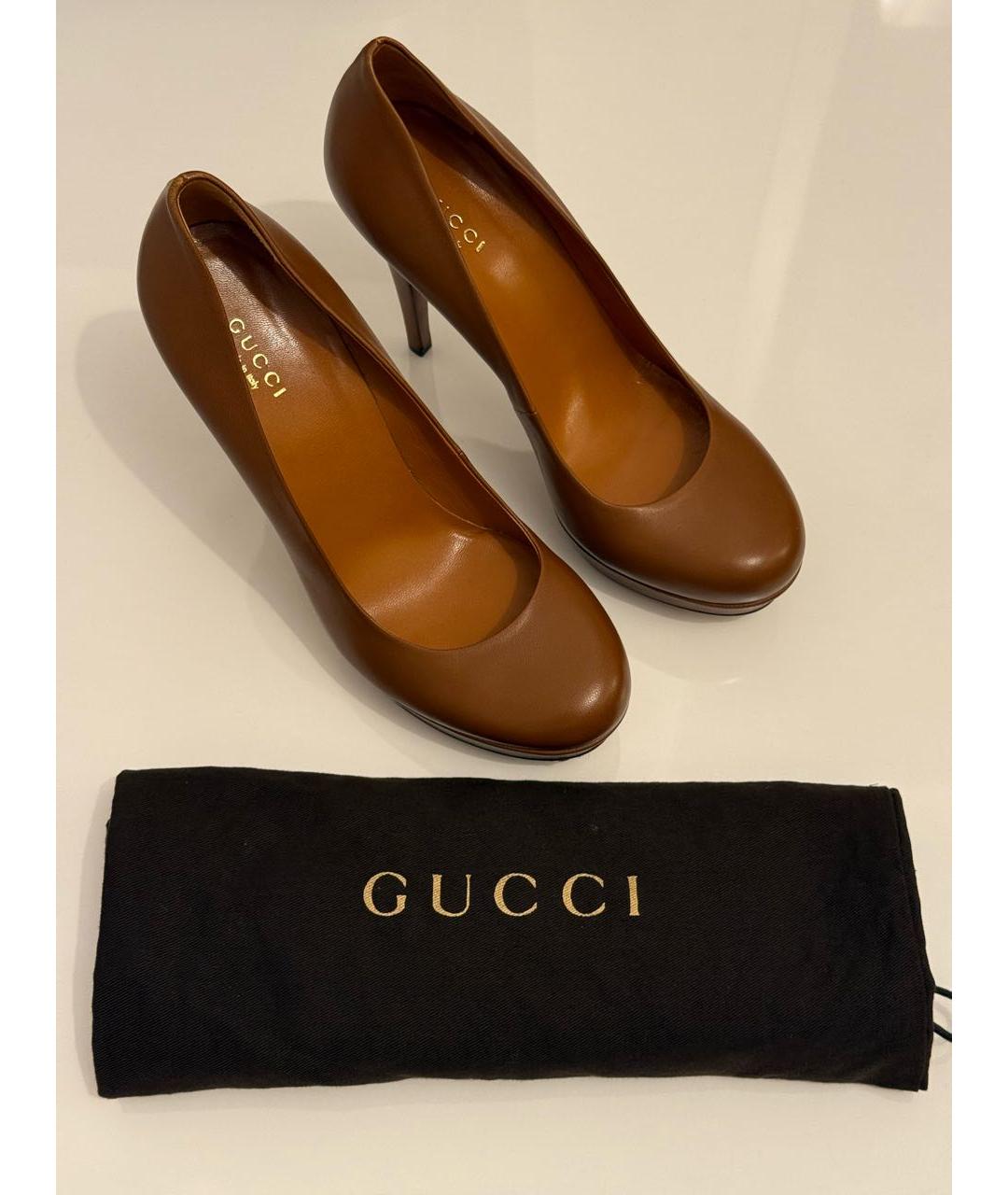 GUCCI Коричневые кожаные туфли, фото 2