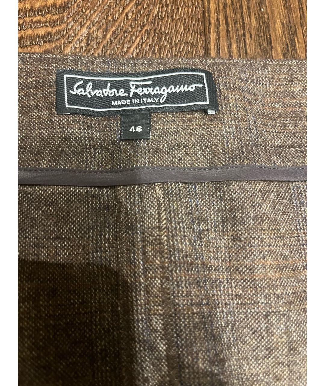FERRAGAMO Коричневая шерстяная юбка миди, фото 3