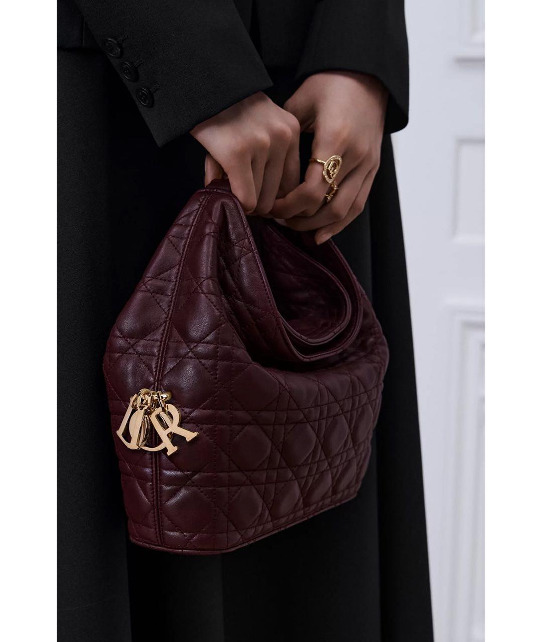 CHRISTIAN DIOR Бордовая кожаная сумка с короткими ручками, фото 6