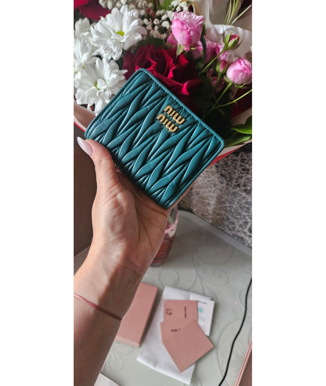 MIU MIU Бирюзовый кожаный кошелек, фото 5