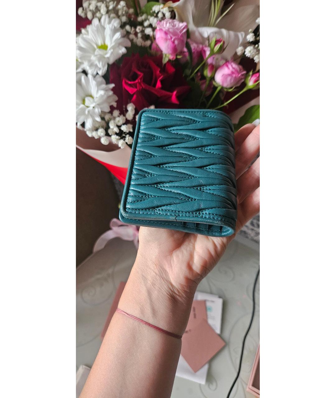 MIU MIU Бирюзовый кожаный кошелек, фото 3