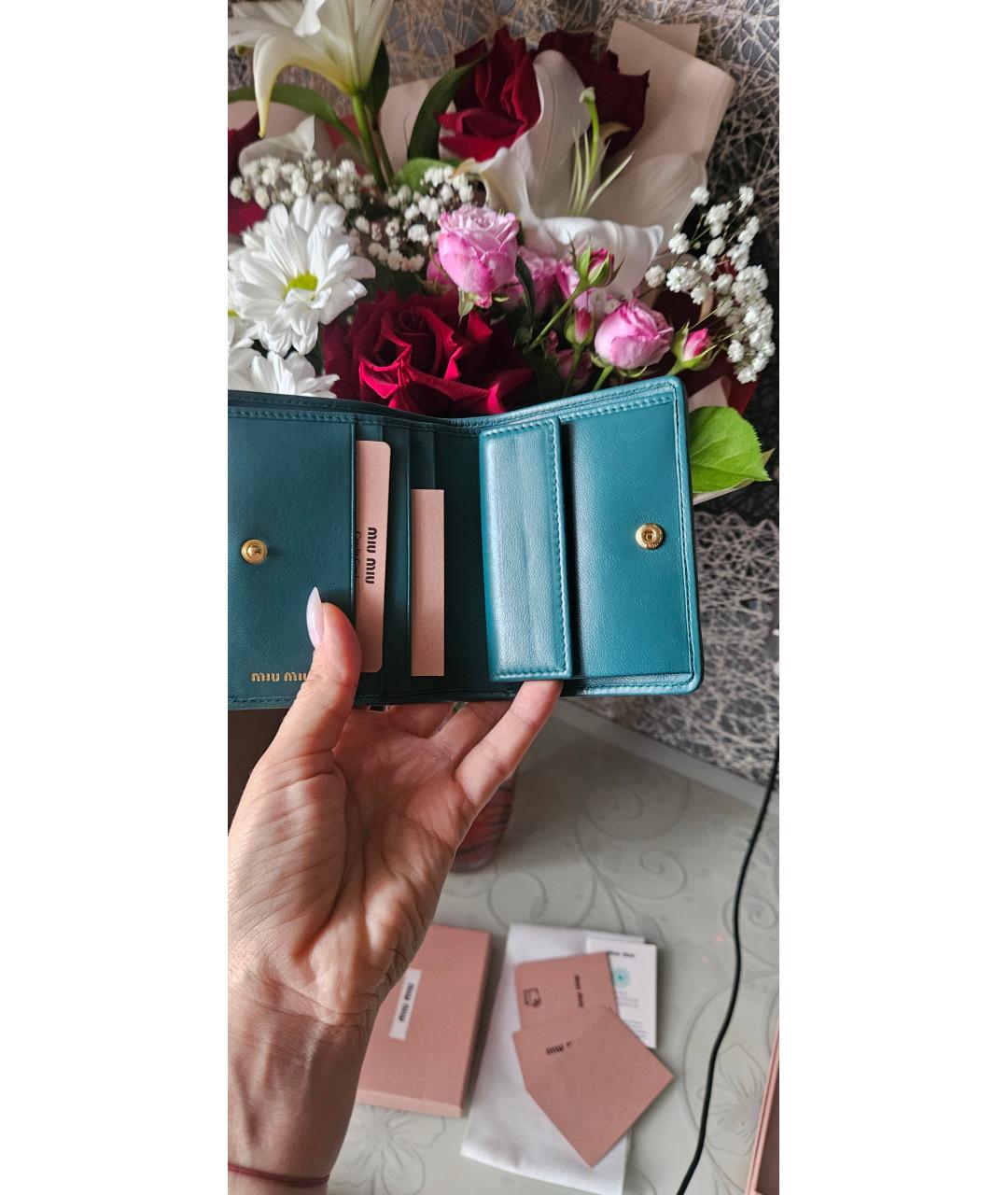 MIU MIU Бирюзовый кожаный кошелек, фото 4