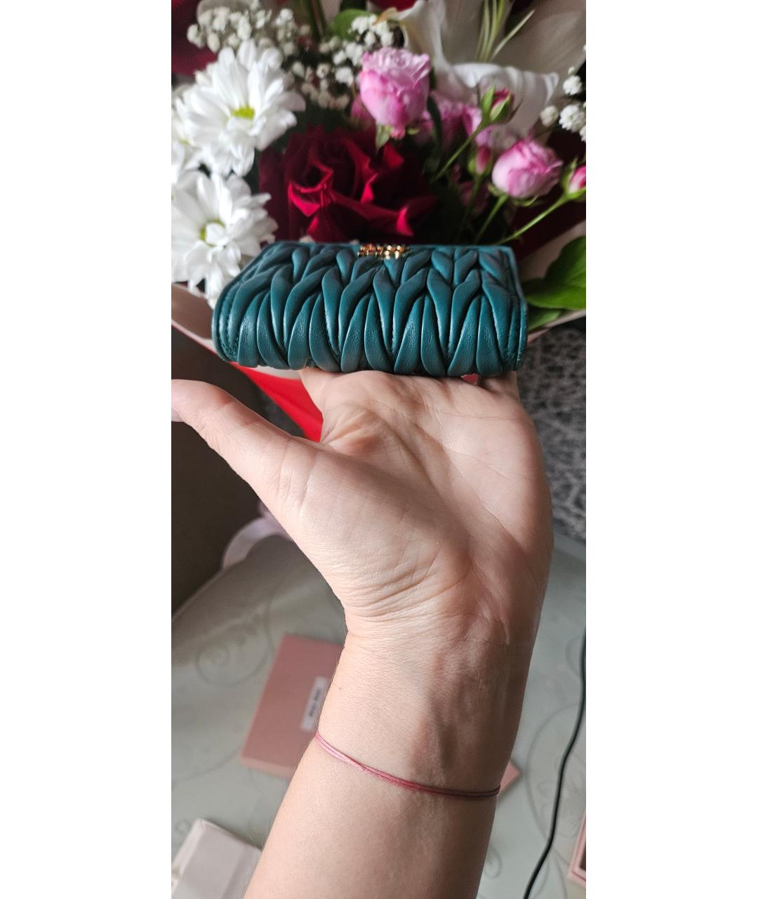 MIU MIU Бирюзовый кожаный кошелек, фото 2