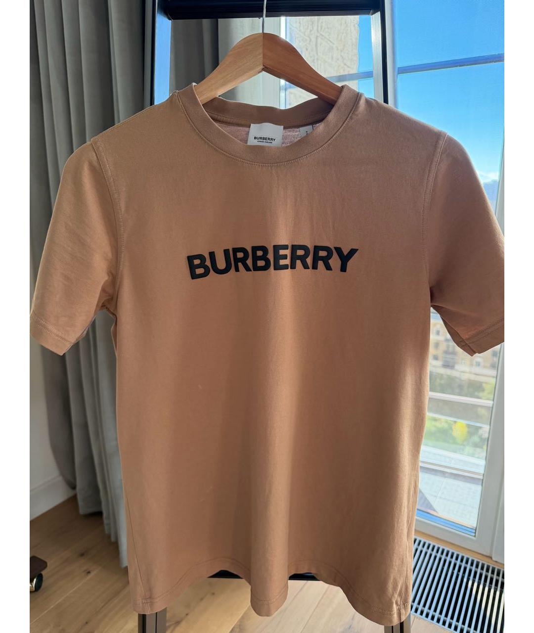 BURBERRY Коричневая хлопковая футболка, фото 5