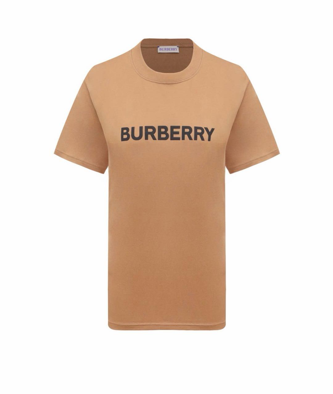 BURBERRY Коричневая хлопковая футболка, фото 4