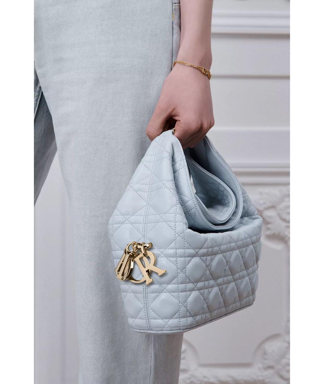 CHRISTIAN DIOR Голубая кожаная сумка с короткими ручками, фото 6