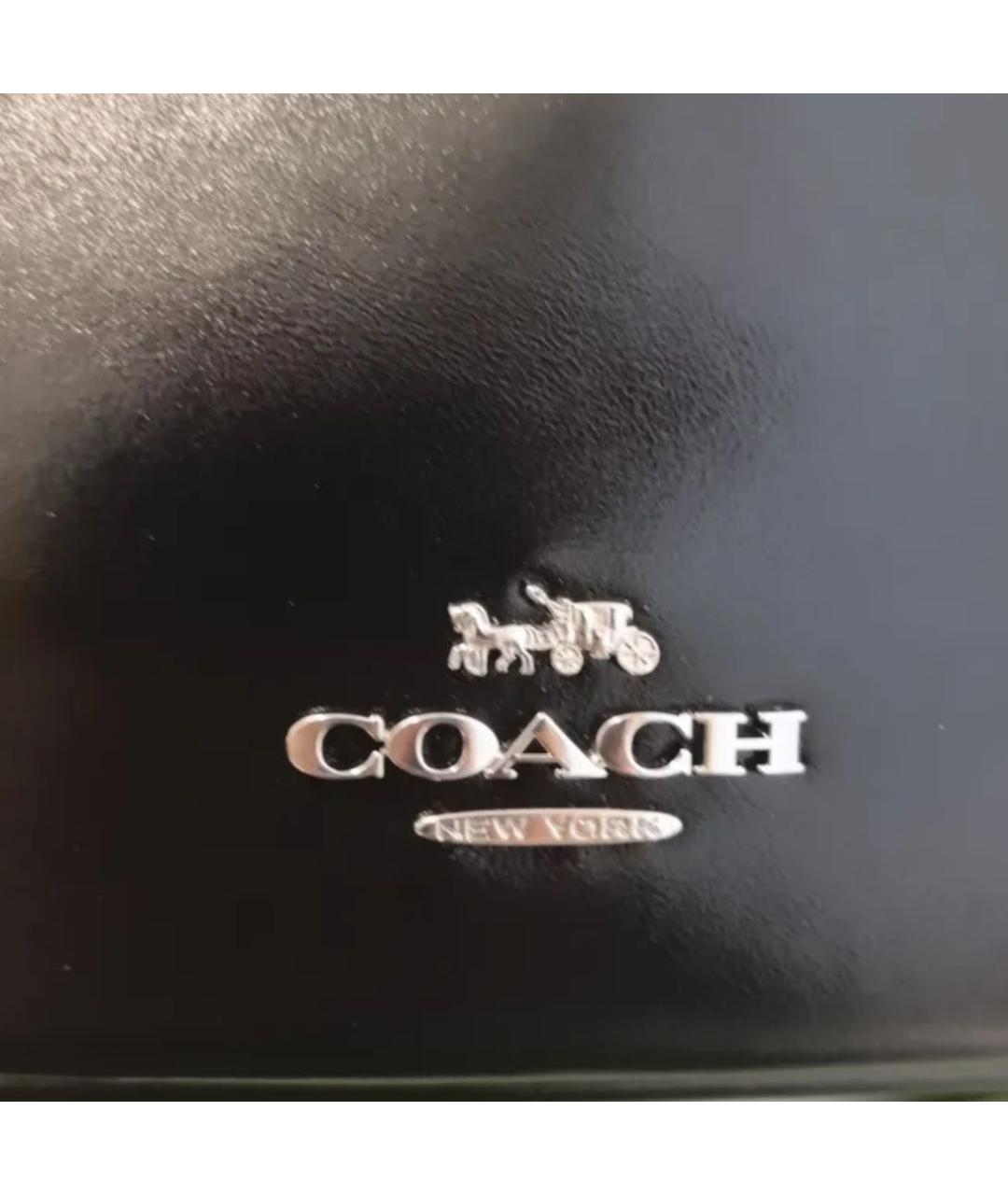 COACH Черная кожаная сумка с короткими ручками, фото 6