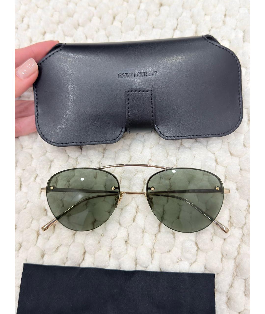 SAINT LAURENT Зеленые металлические солнцезащитные очки, фото 3