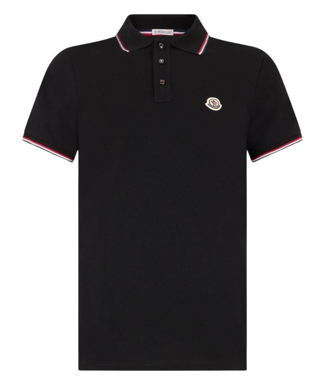 MONCLER Черное хлопковое поло с коротким рукавом, фото 1