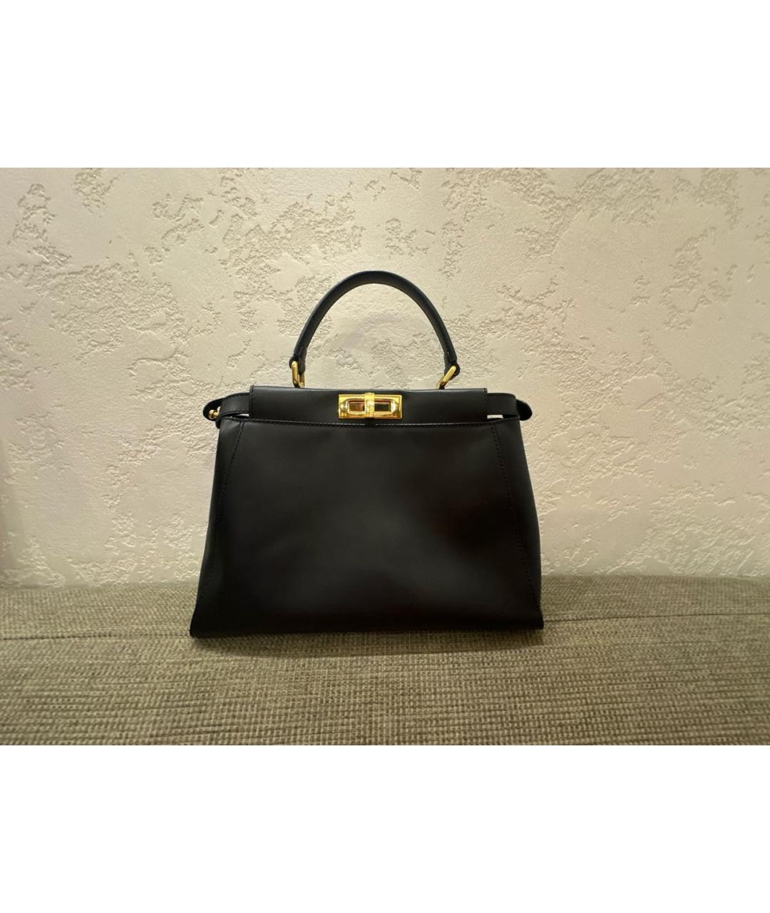 FENDI Черная кожаная сумка тоут, фото 9