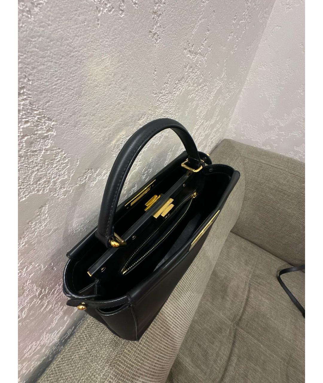 FENDI Черная кожаная сумка тоут, фото 4