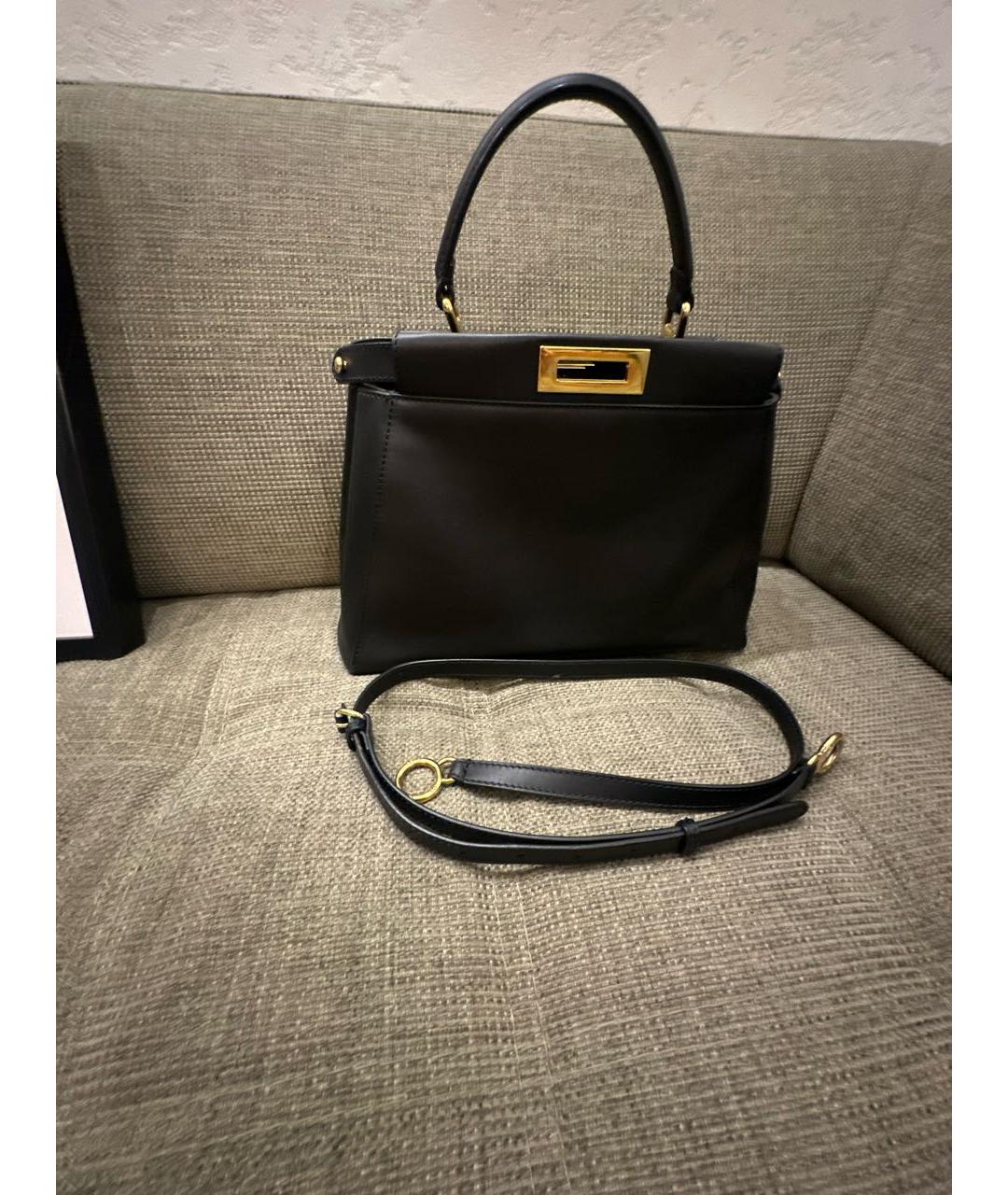 FENDI Черная кожаная сумка тоут, фото 8