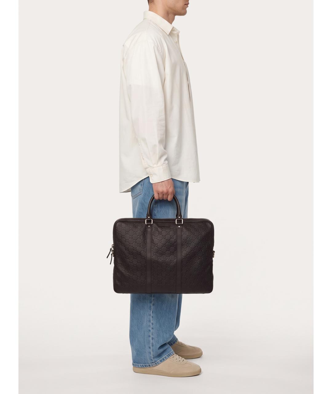 GUCCI Черный кожаный портфель, фото 8