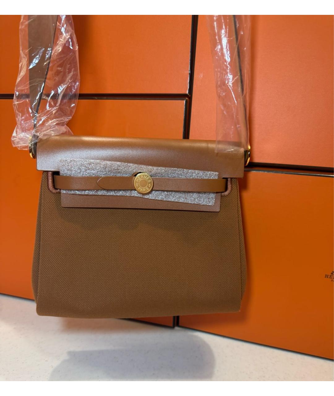 HERMES Коричневая сумка через плечо из канвы, фото 4