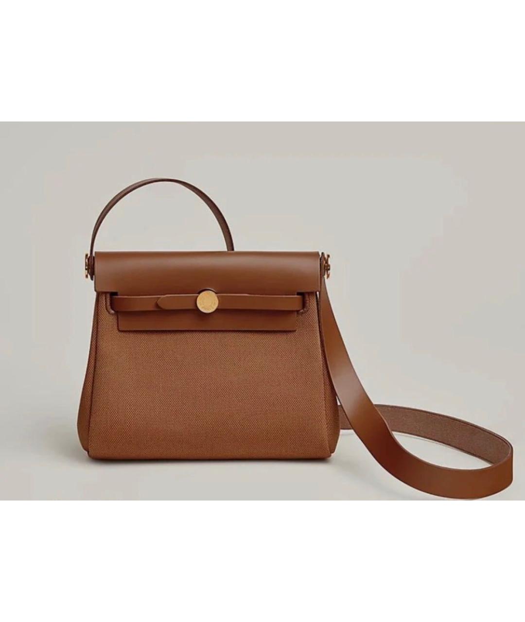 HERMES Коричневая сумка через плечо из канвы, фото 7