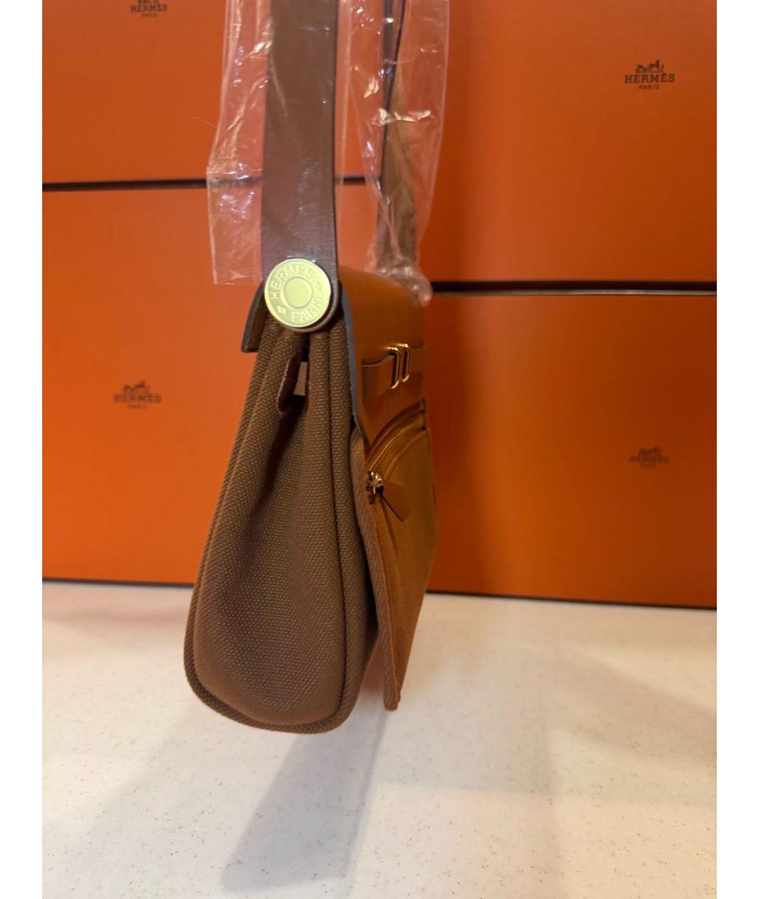 HERMES Коричневая сумка через плечо из канвы, фото 5