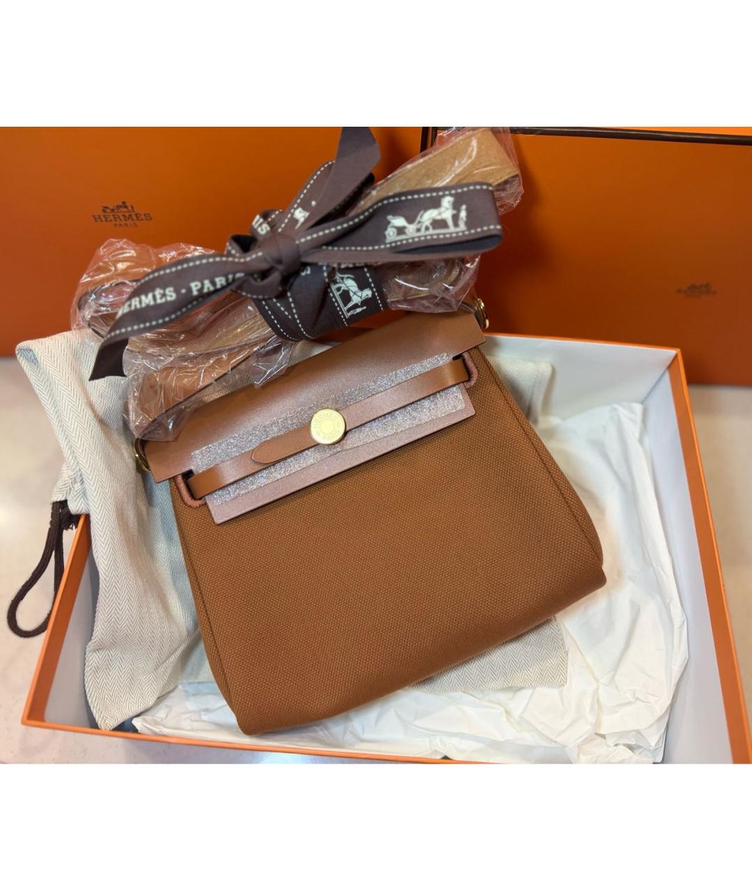 HERMES Коричневая сумка через плечо из канвы, фото 2