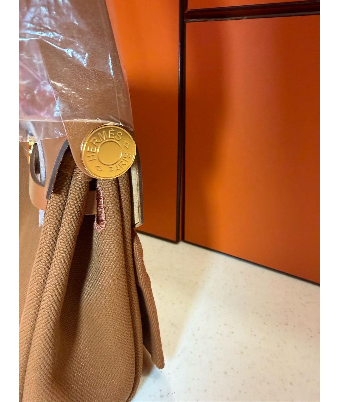 HERMES Коричневая сумка через плечо из канвы, фото 6