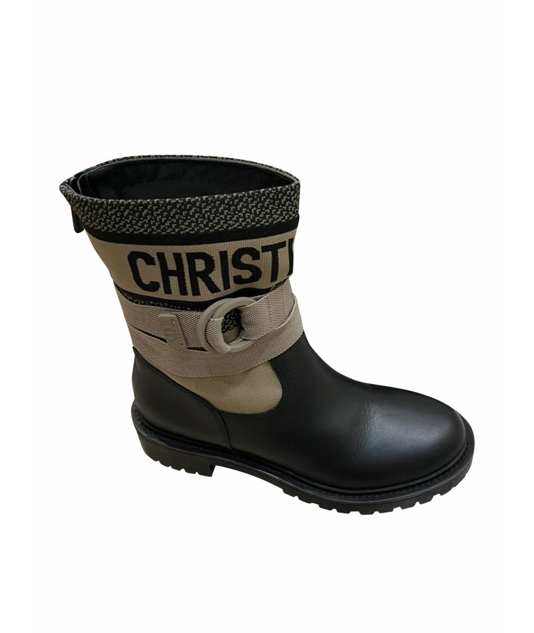CHRISTIAN DIOR Черные кожаные полусапоги, фото 1