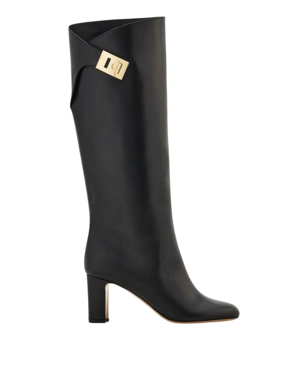 FERRAGAMO Черные кожаные сапоги, фото 1