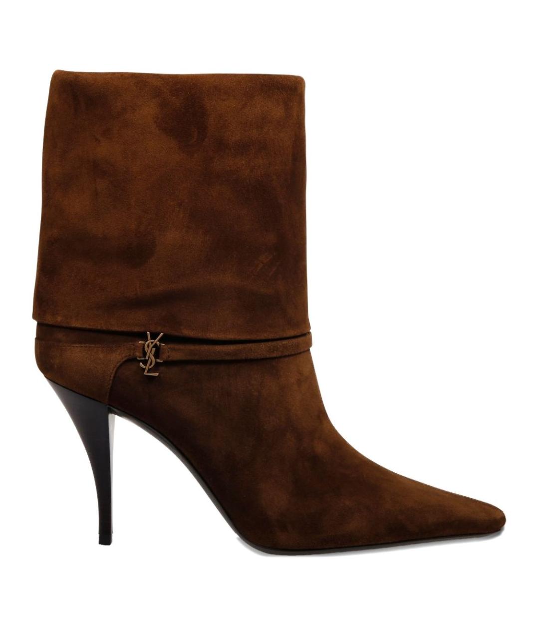 SAINT LAURENT Коричневые замшевые ботильоны, фото 4