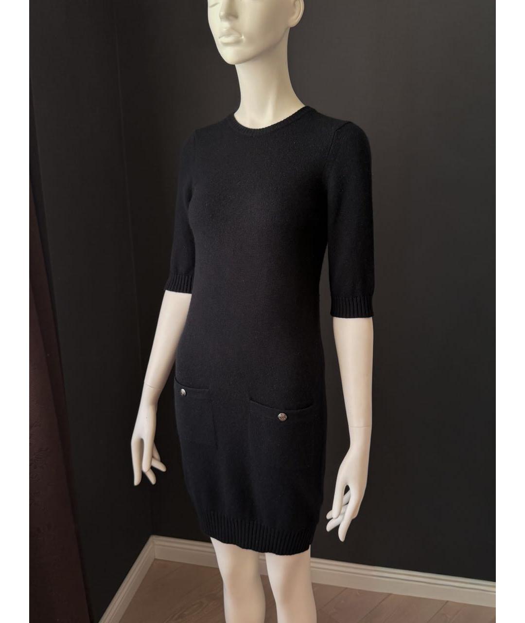 CHANEL Черное кашемировое повседневное платье, фото 3