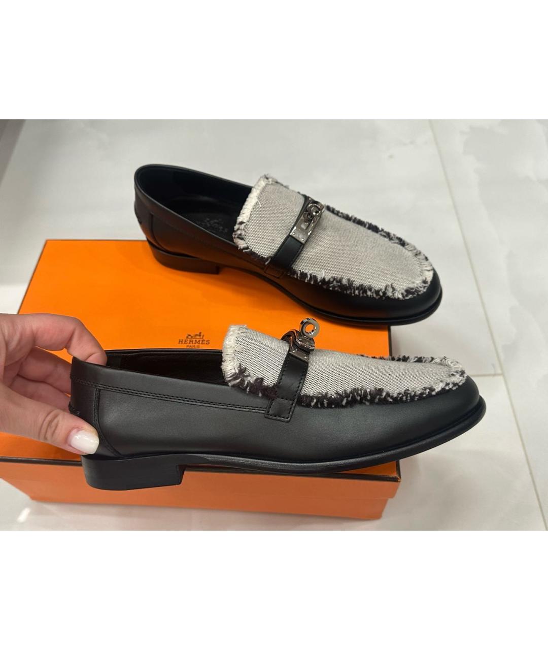 HERMES Черные кожаные лоферы, фото 9