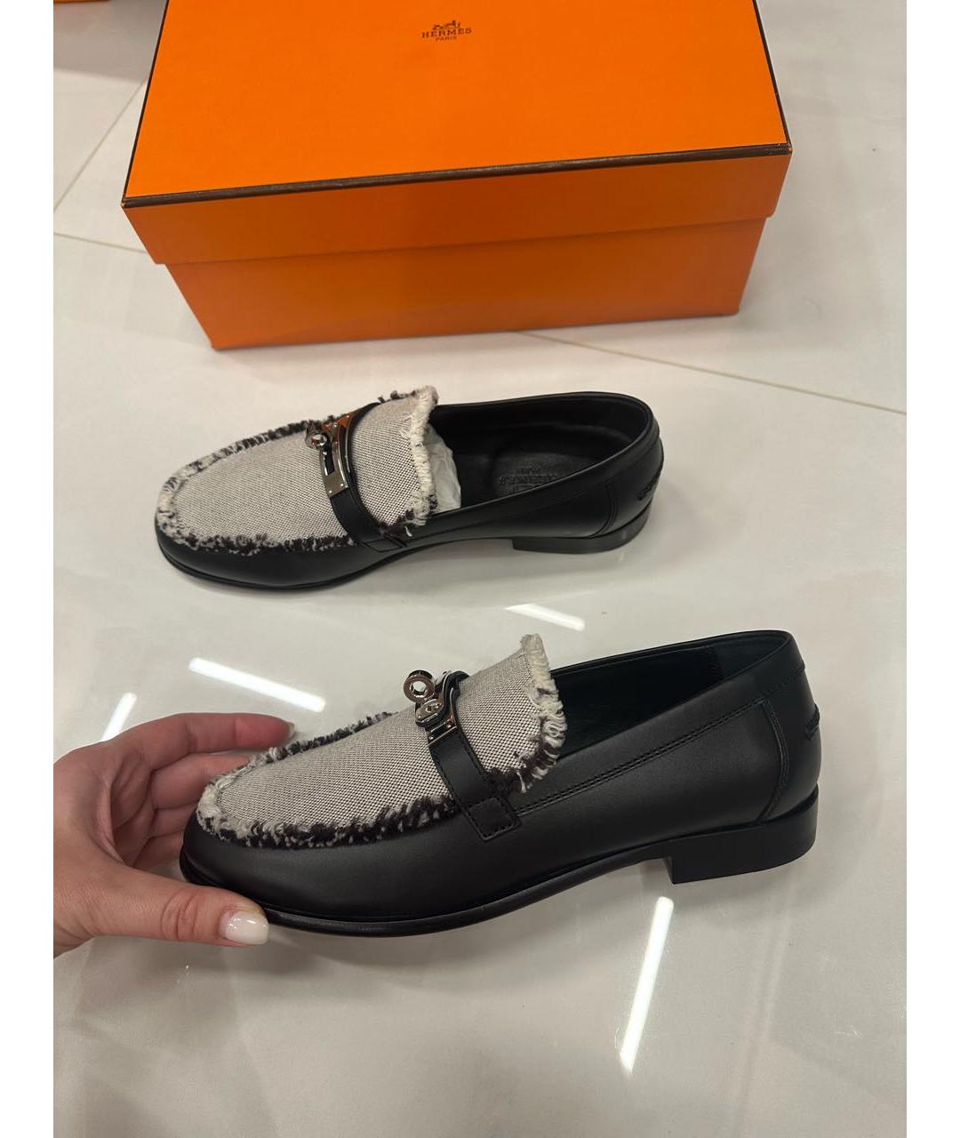 HERMES Черные кожаные лоферы, фото 6