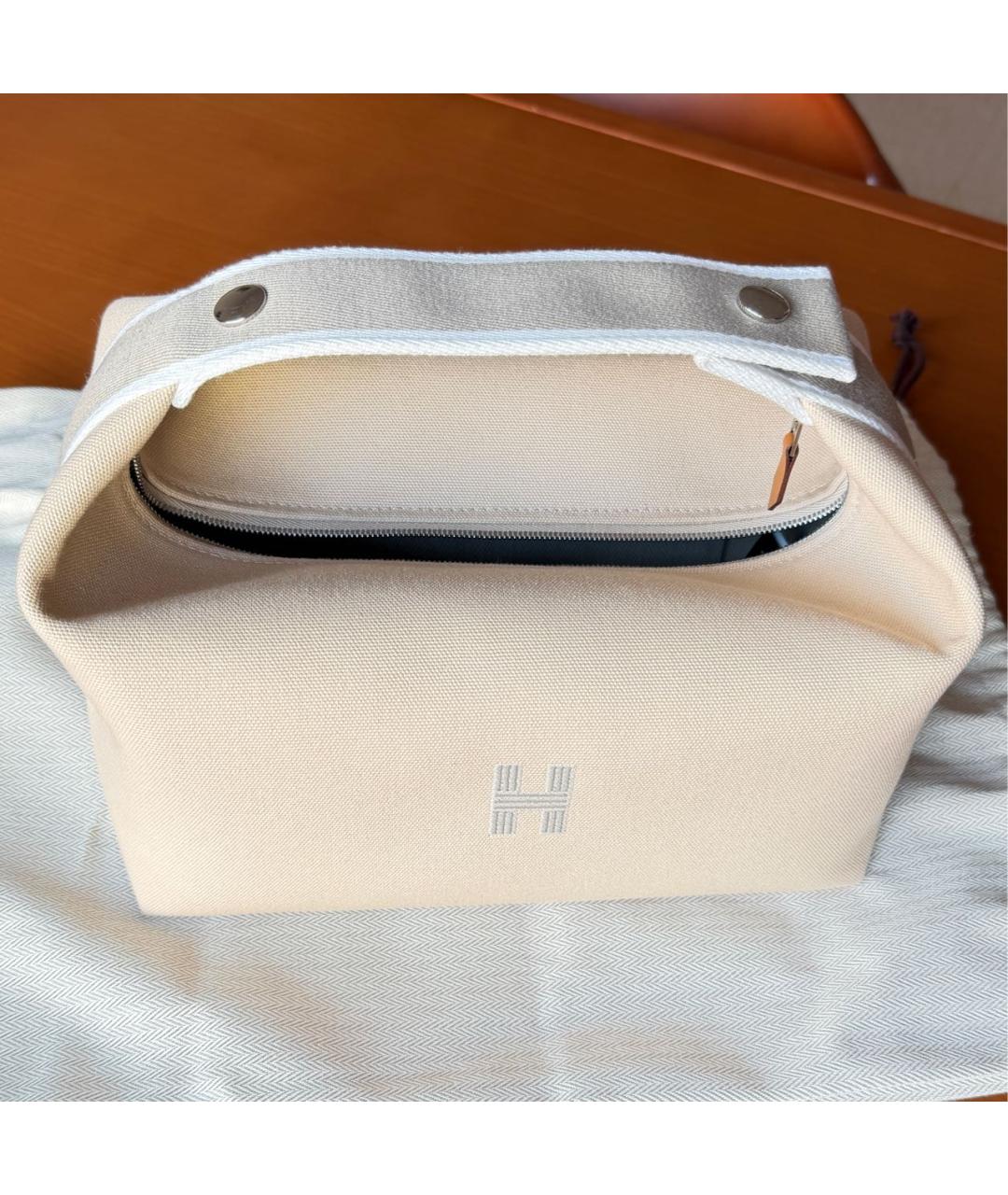 HERMES Бежевая хлопковая косметичка, фото 6