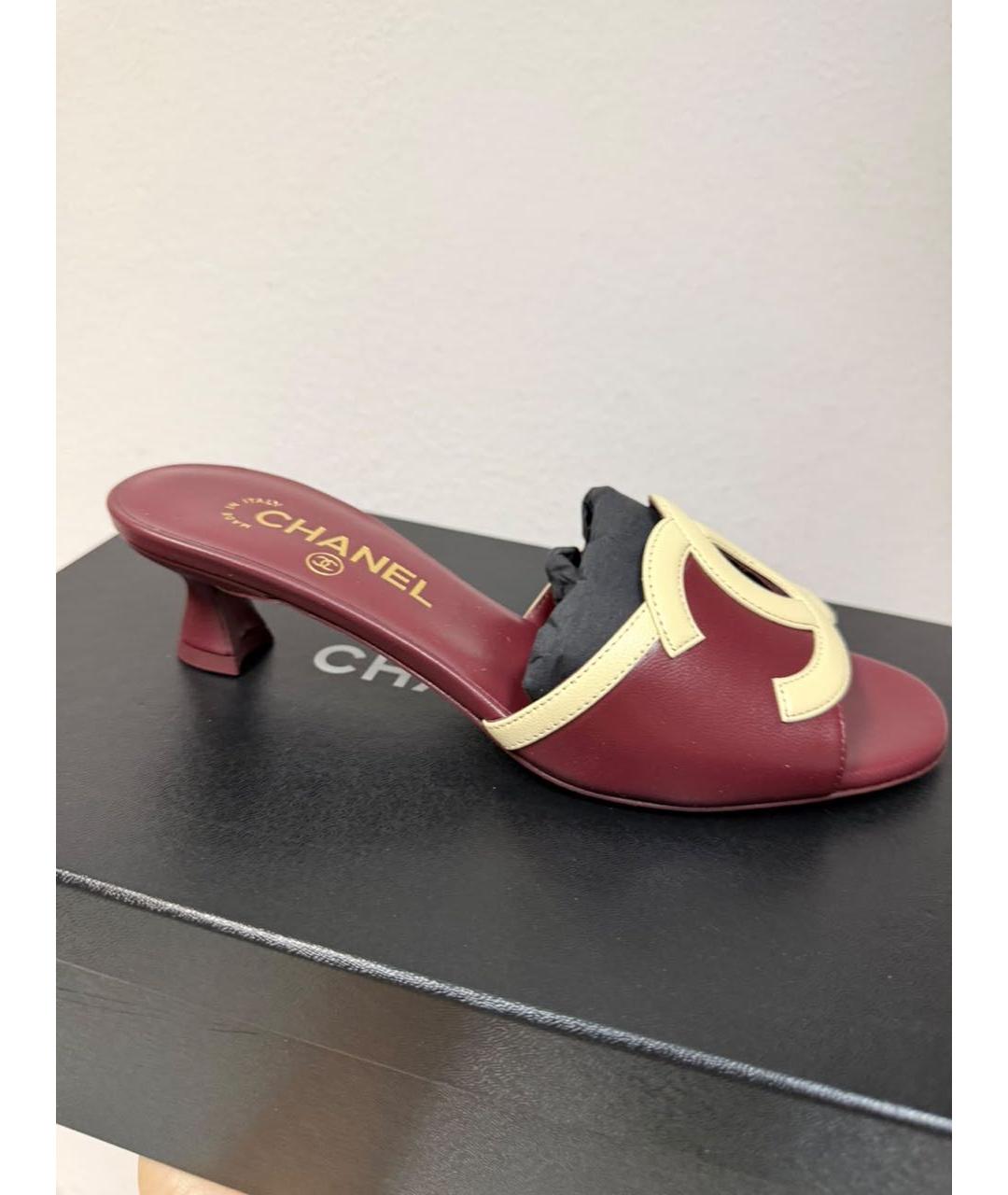 CHANEL Бордовые кожаные мюли, фото 4