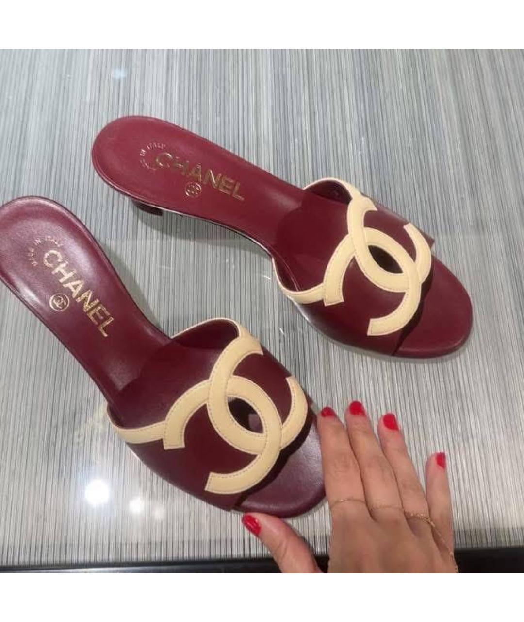 CHANEL Бордовые кожаные мюли, фото 3