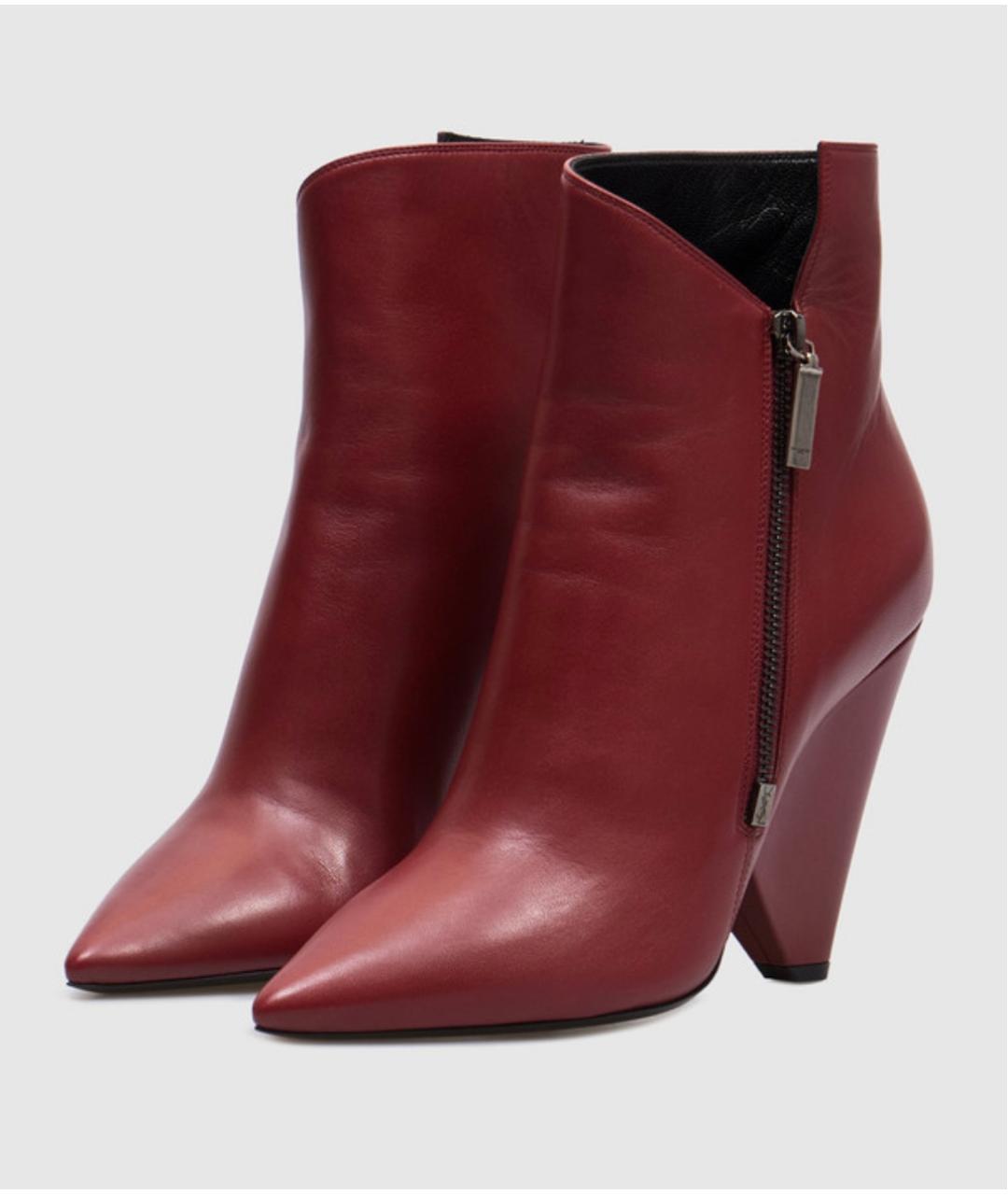 SAINT LAURENT Бордовые кожаные ботильоны, фото 2
