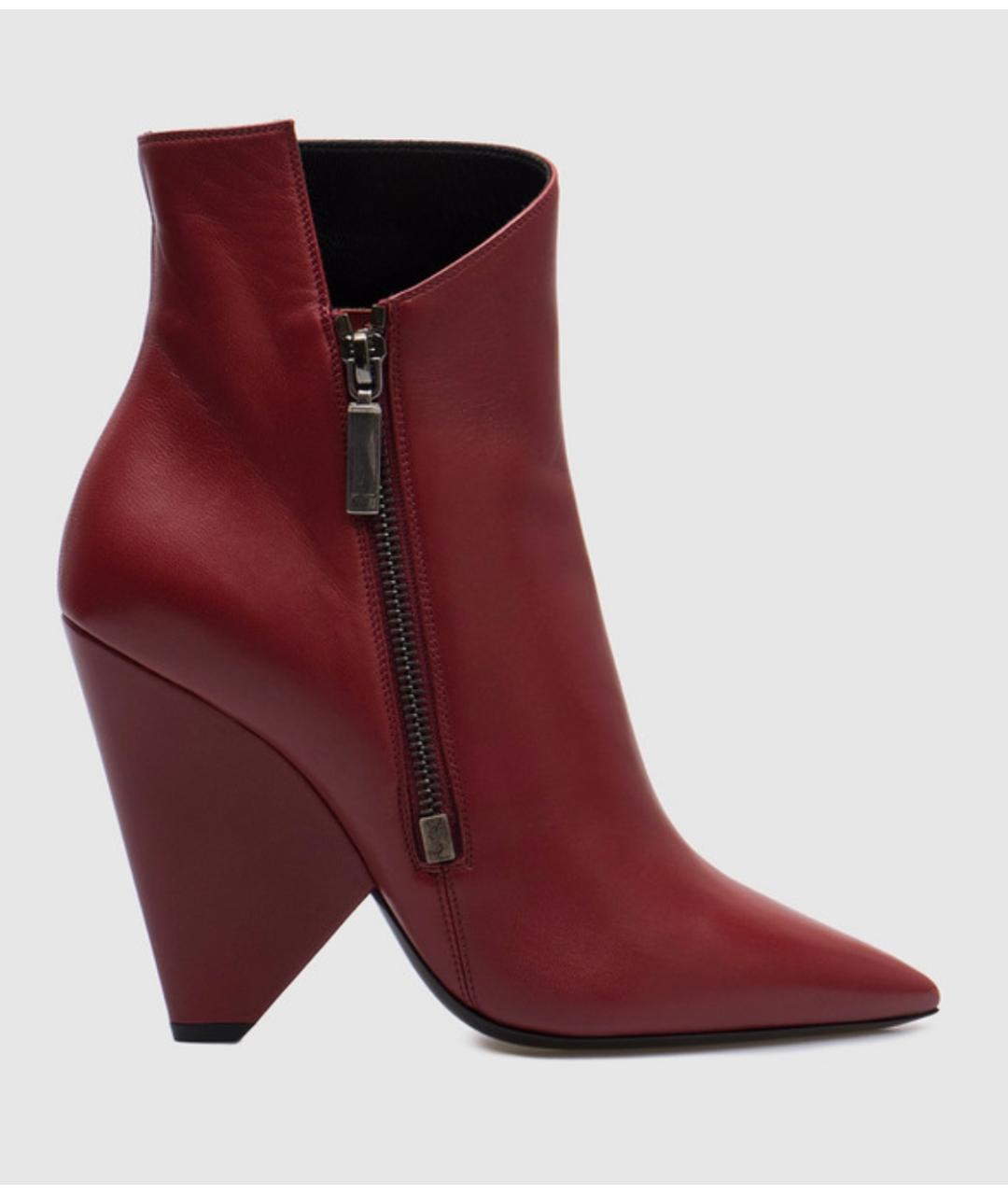 SAINT LAURENT Бордовые кожаные ботильоны, фото 4