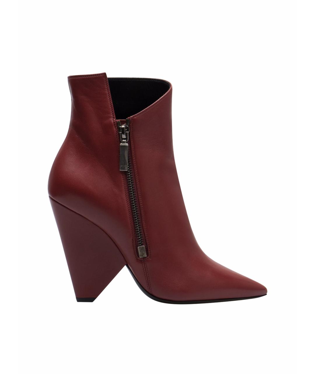 SAINT LAURENT Бордовые кожаные ботильоны, фото 1