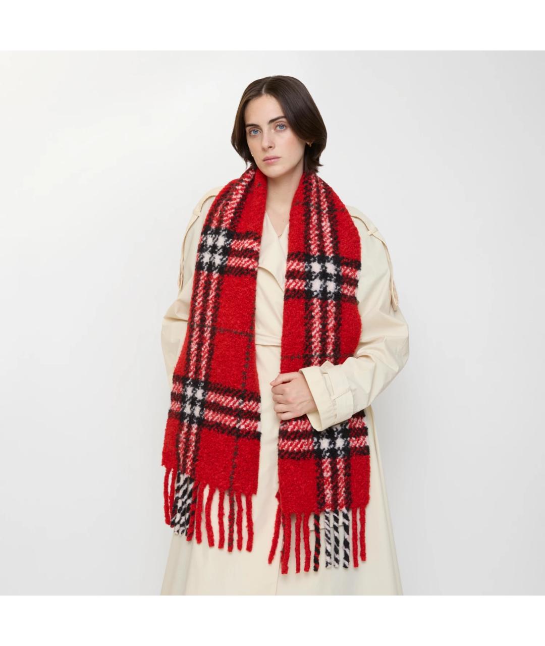 BURBERRY Красный шерстяной шарф, фото 4