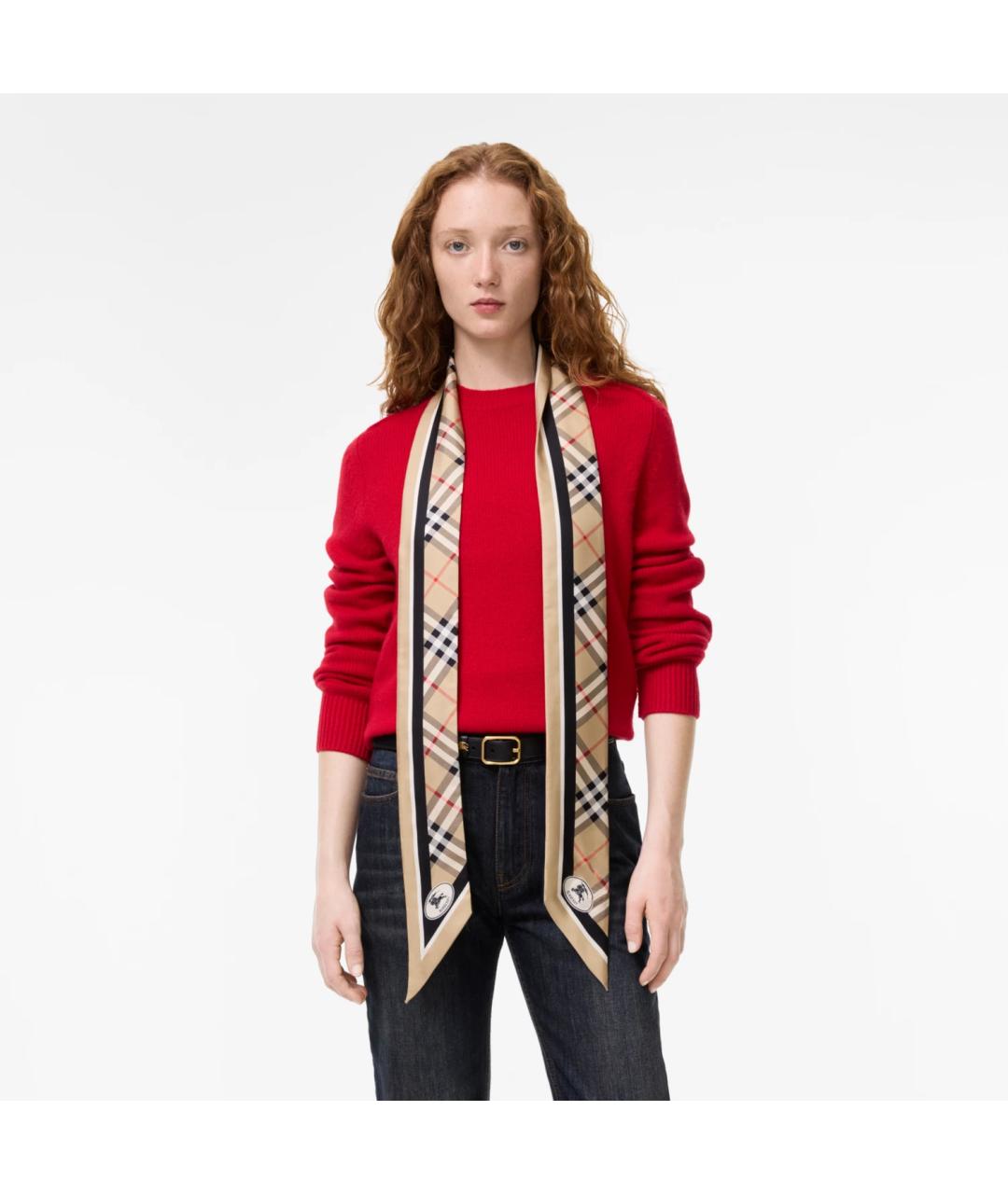 BURBERRY Бежевый шелковый шарф, фото 4