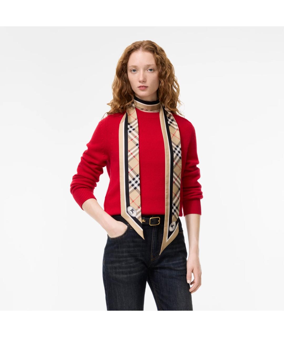 BURBERRY Бежевый шелковый шарф, фото 5