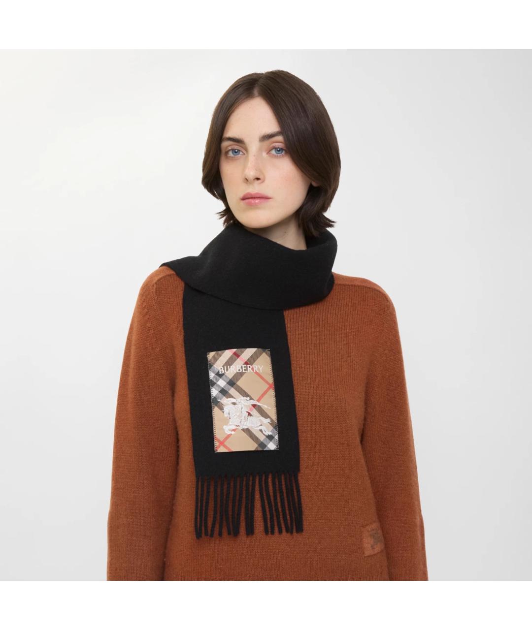 BURBERRY Черный кашемировый шарф, фото 5