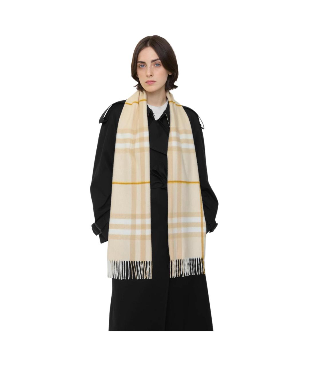 BURBERRY Бежевый кашемировый шарф, фото 4