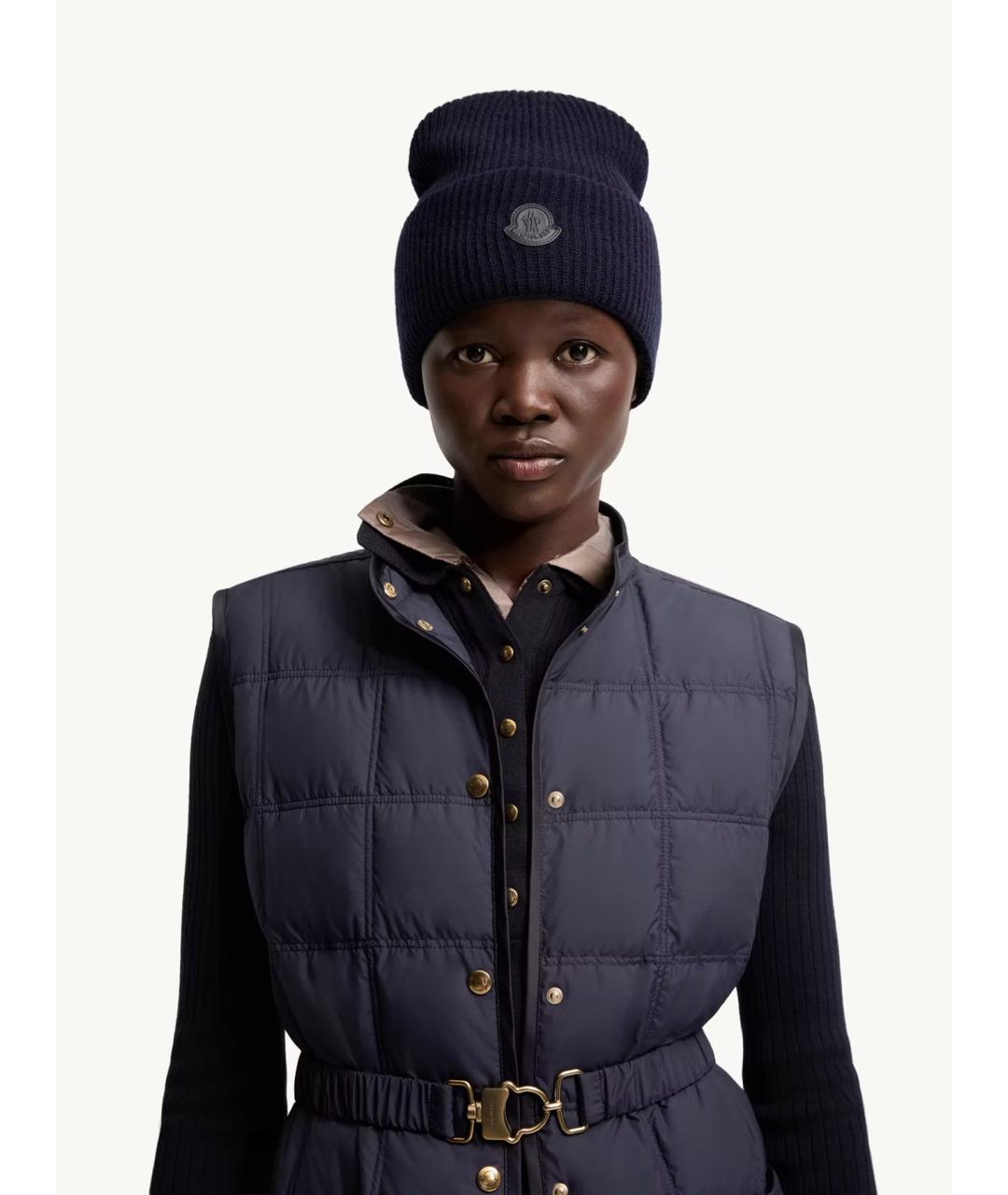 MONCLER Темно-синяя шерстяная шапка, фото 2