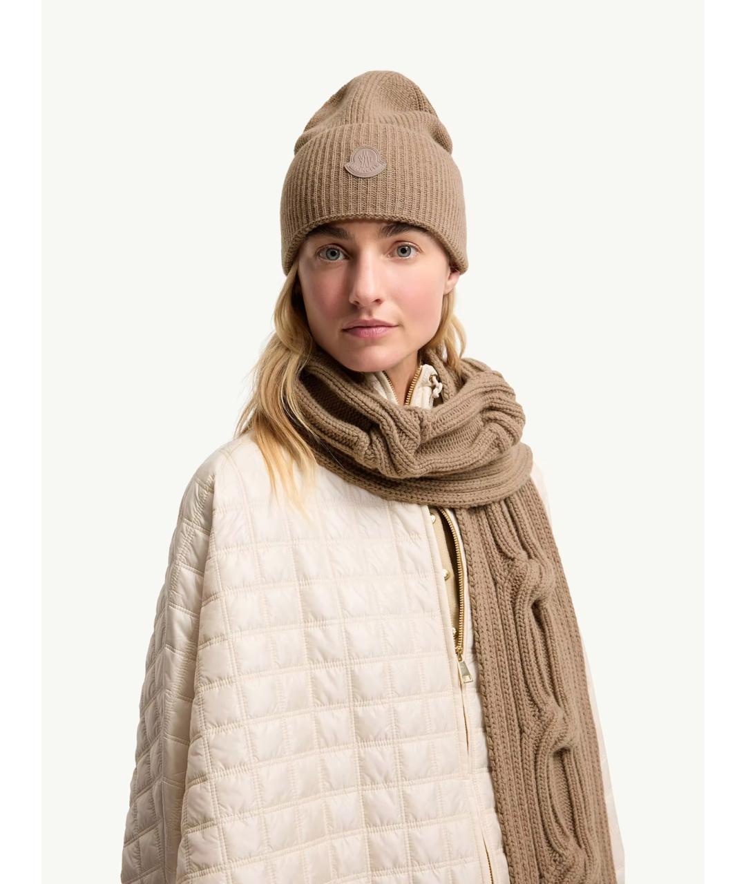 MONCLER Бежевая шерстяная шапка, фото 2