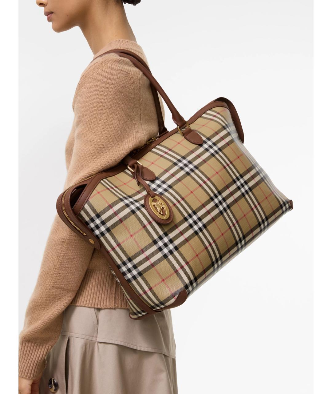 BURBERRY Бежевая сумка тоут из канвы, фото 3