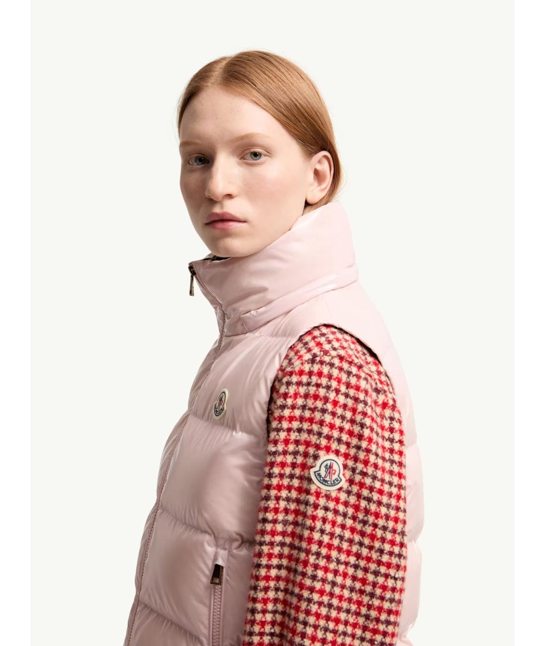 MONCLER Розовый нейлоновый жилет, фото 3