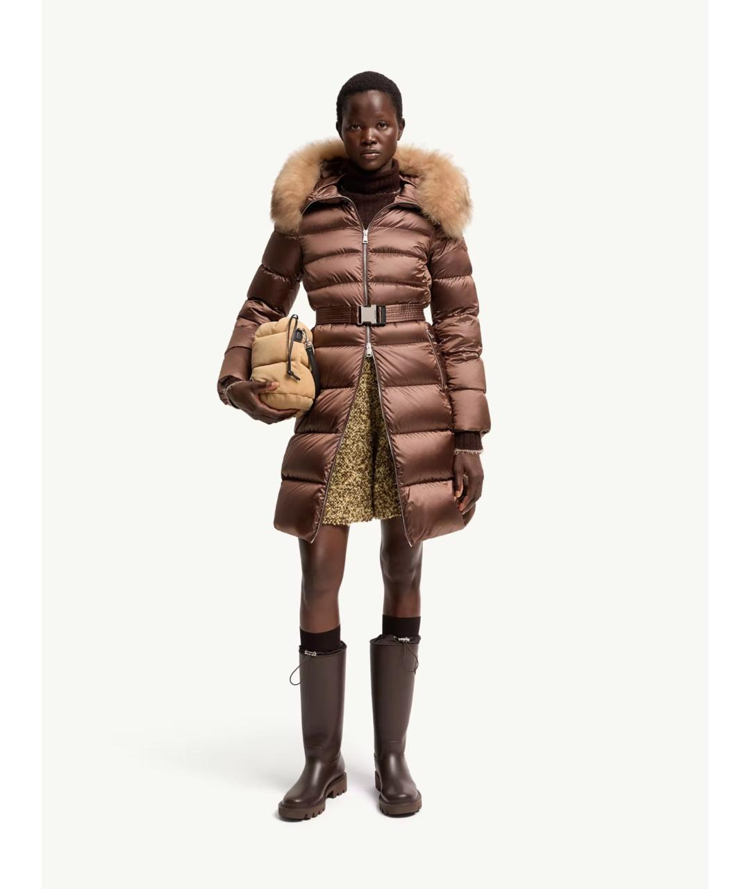 MONCLER Коричневый нейлоновый пуховик, фото 2