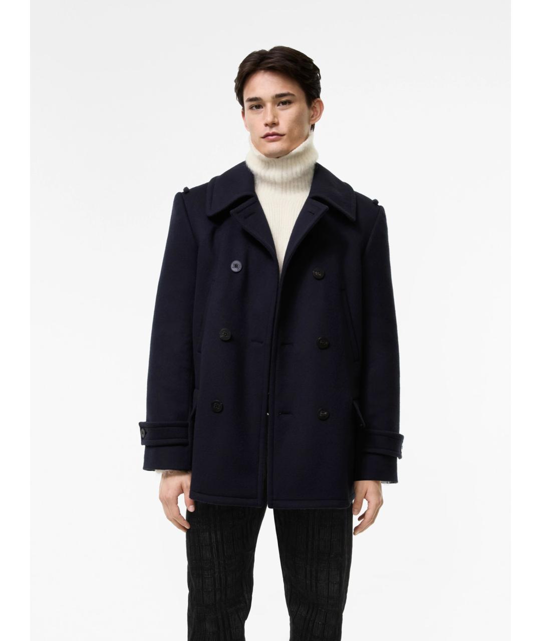 BURBERRY Темно-синее шерстяное пальто, фото 2