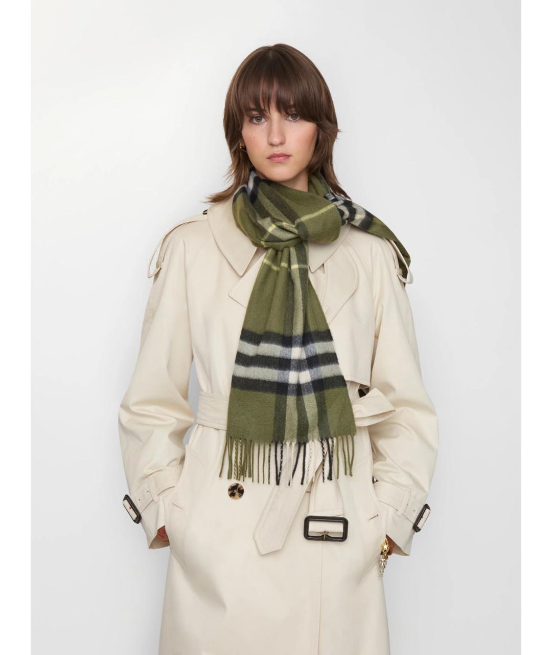 BURBERRY Зеленый кашемировый шарф, фото 2