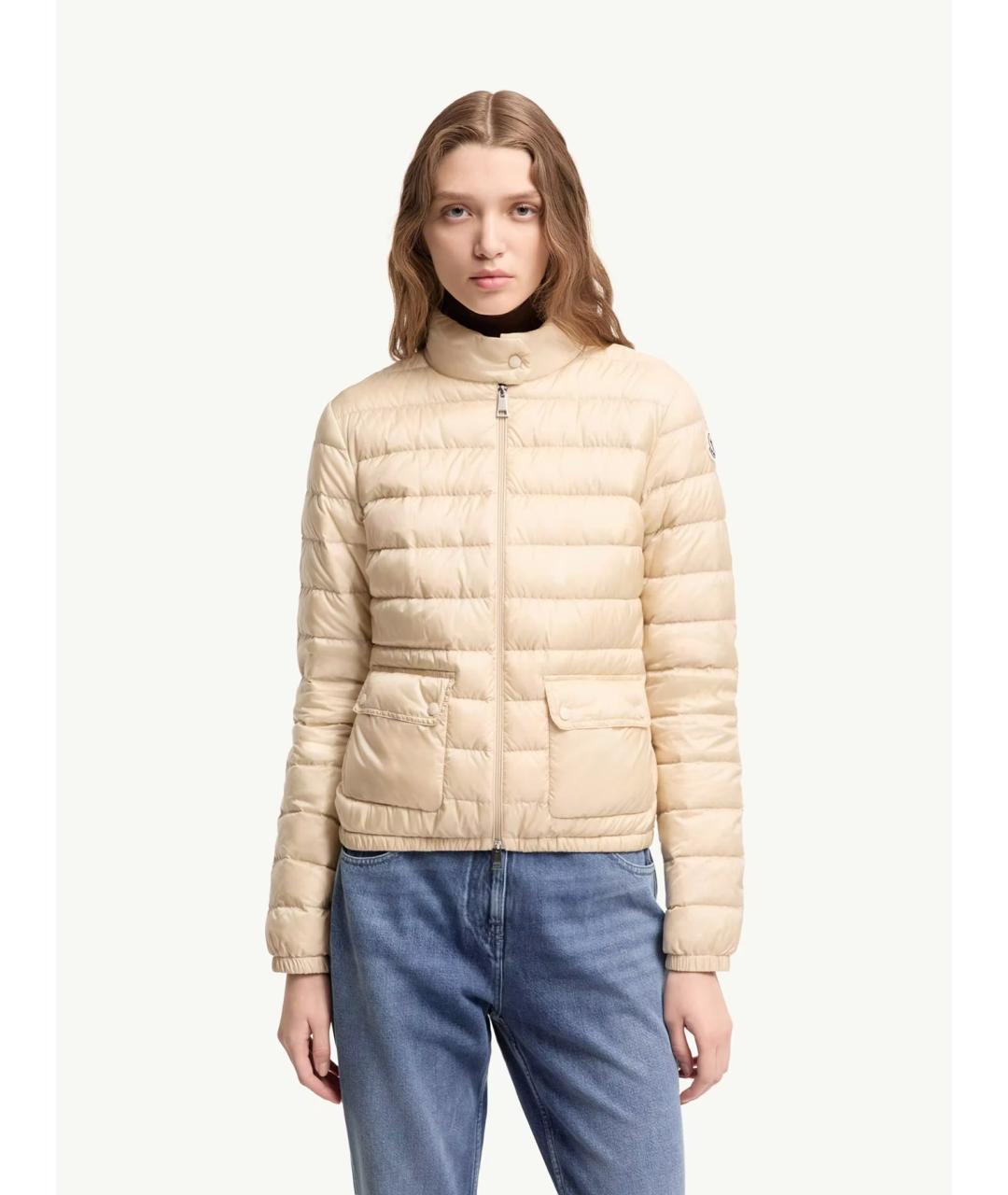 MONCLER Бежевый полиамидовый пуховик, фото 3