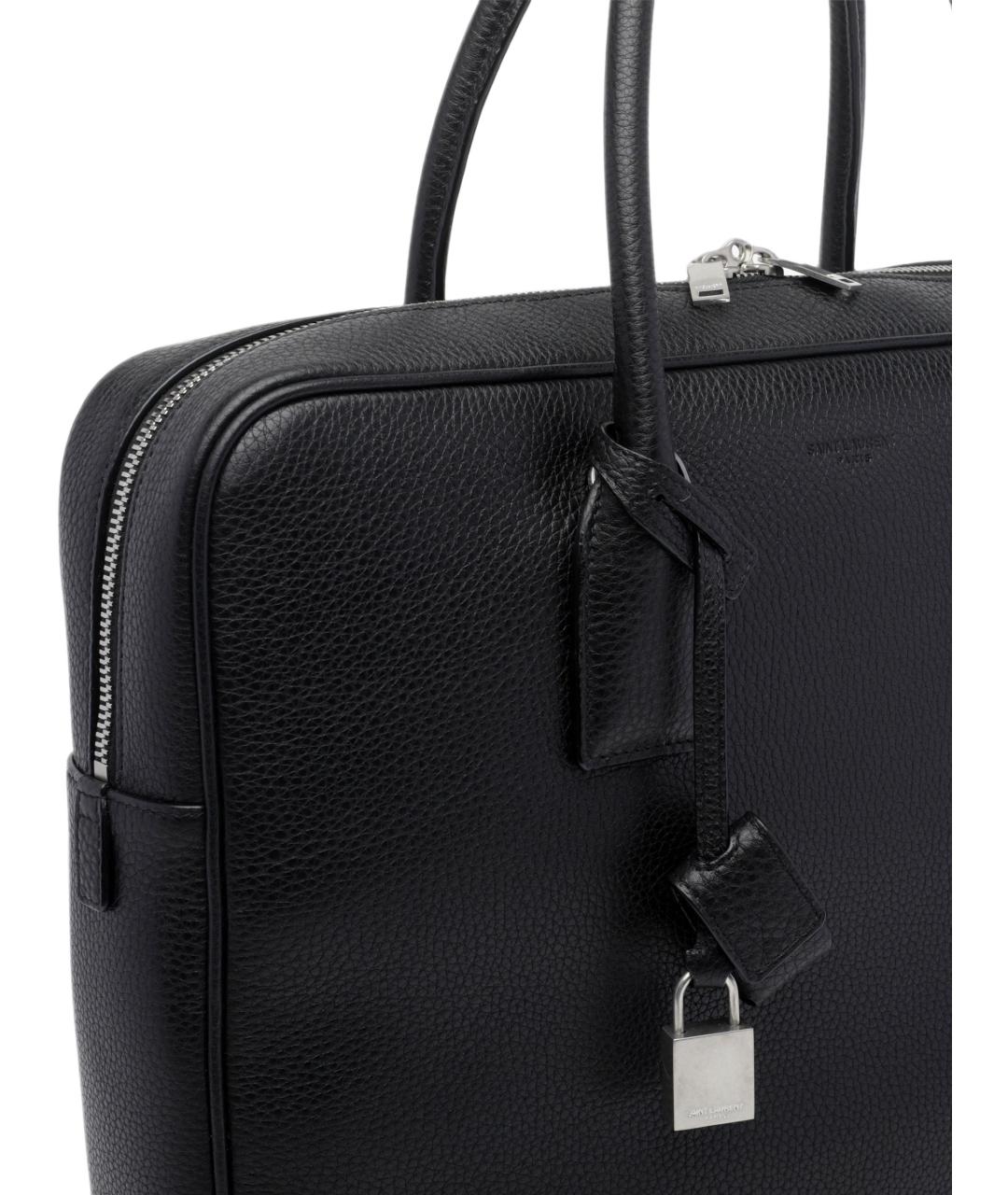 SAINT LAURENT Черный кожаный портфель, фото 2