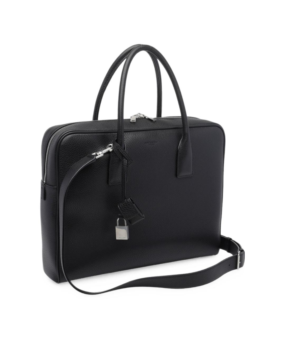 SAINT LAURENT Черный кожаный портфель, фото 4