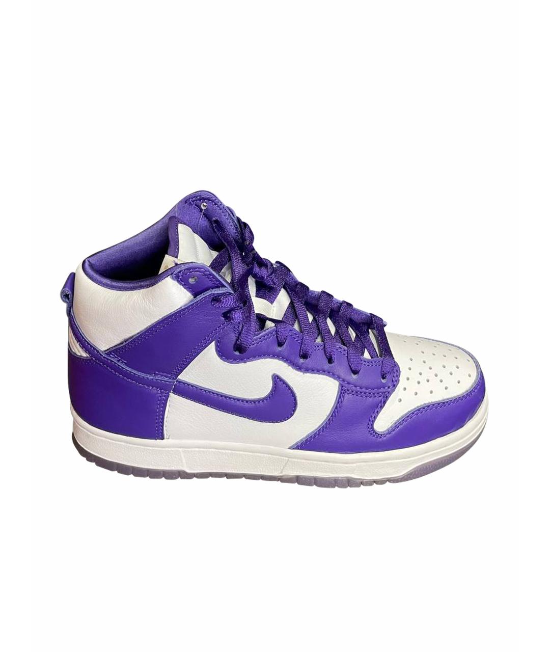 NIKE Фиолетовые кожаные высокие кроссовки / кеды, фото 1